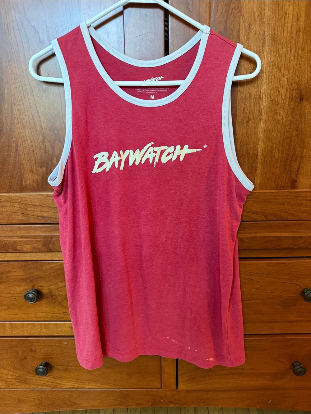 Baywatch Malibu Beach Patrol red white ringer tank top medium